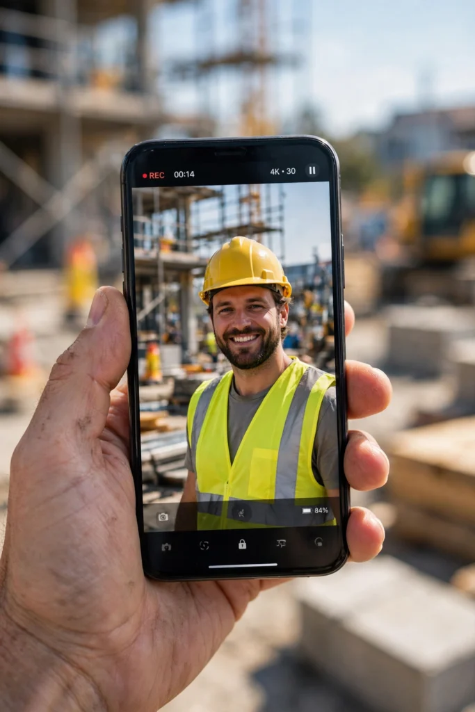 Filming a vertical recruiting video on a smartphone — recruiting videos for construction companies