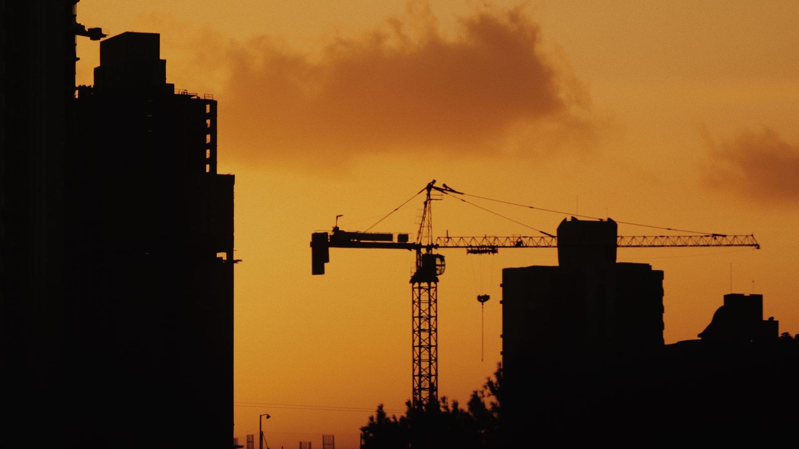 Construction site recorded for a time-lapse video at sunset